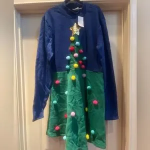 Mighty Fine Dresses | Christmas Tree Pom Pom Novelty Dress | Color: Blue/Green | Size: L | Jellybean_Shop's Closet